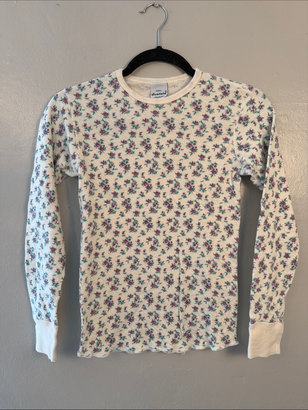 Duofold pajamas White Floral Long-Sleeve Thermal Shirt size small
